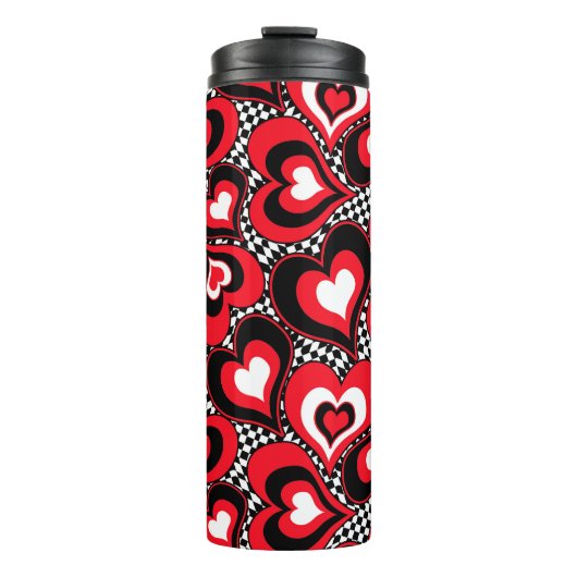 Harten, rood, zwart, wit, Valentijnsdag. Thermosbeker (Voorkant)