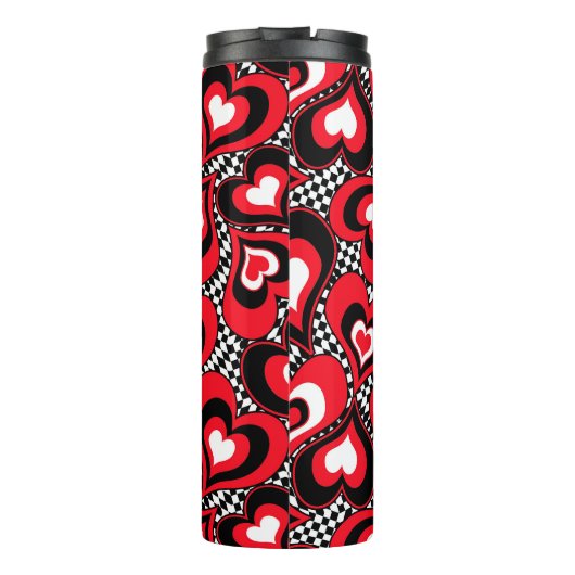 Harten, rood, zwart, wit, Valentijnsdag. Thermosbeker (Achterkant)