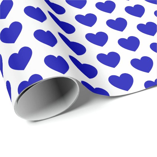 Harten, Royal Blue op White Wrapping Paper Cadeaupapier (Rol Hoek)