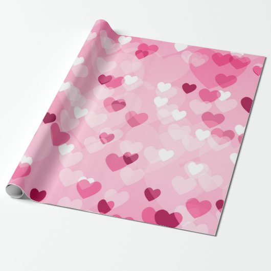 Harten - Roze Bokeh Hearts Cadeaupapier (Uitgerold)