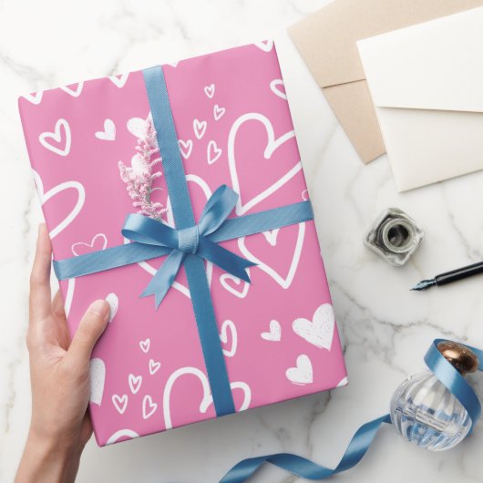 Harten Roze en Witte Valentijnse Cadeaupapier (Geschenken)