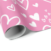 Harten Roze en Witte Valentijnse Cadeaupapier (Rol Hoek)