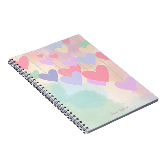 Harten Roze Groen Paarse Waterverf Gepersonaliseer Notitieboek (Rechterzijde)
