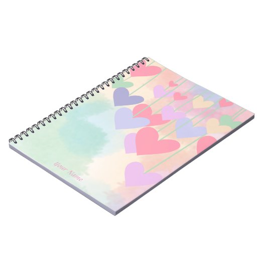 Harten Roze Groen Paarse Waterverf Gepersonaliseer Notitieboek (Linkerzijde)