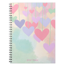 Harten Roze Groen Paarse Waterverf Gepersonaliseer Notitieboek