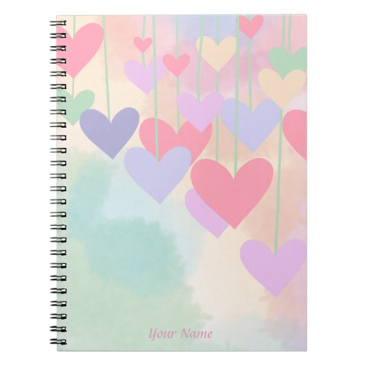 Harten Roze Groen Paarse Waterverf Gepersonaliseer Notitieboek (Voorkant)