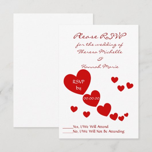 Harten RSVP Kaartje (Voorkant / Achterkant)
