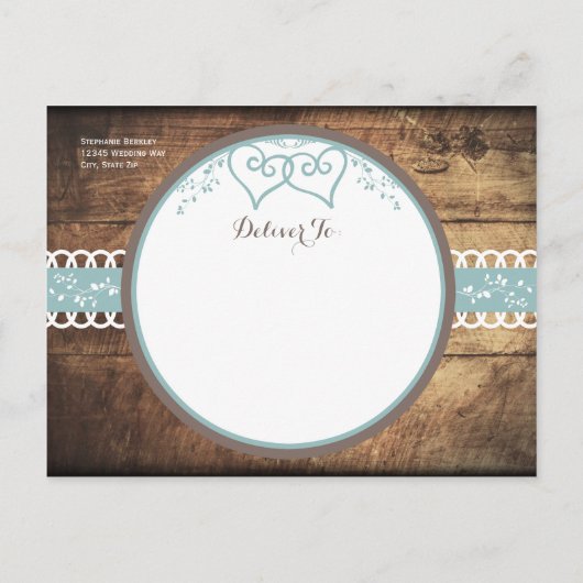 Harten Rustic Wood Blue Save the Date Briefkaarten (Achterkant)