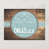 Harten Rustic Wood Blue Save the Date Briefkaarten (Voorkant)