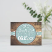 Harten Rustic Wood Blue Save the Date Briefkaarten (Staand voorkant)