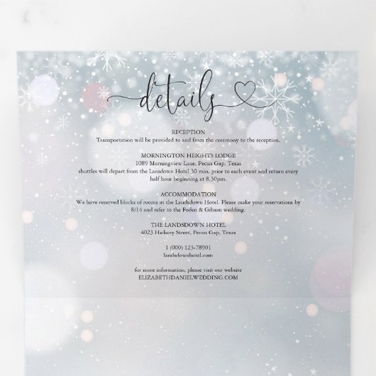 Harten Script Sneeuwvlokken Wintertrouw Drieluik Uitnodiging (Binnenzijde eerst)