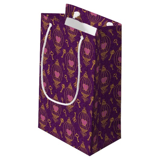 Harten-sleutels-patroon Klein Cadeauzakje (Achterkant Gekanteld)