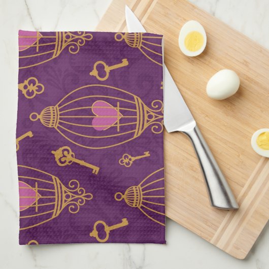 Harten-sleutels-patroon Theedoek (Quarter Fold)