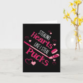 Harten Stelen Pucks Hockey IJsbaan Valentijnsdag Kaart (Gele Bloem)