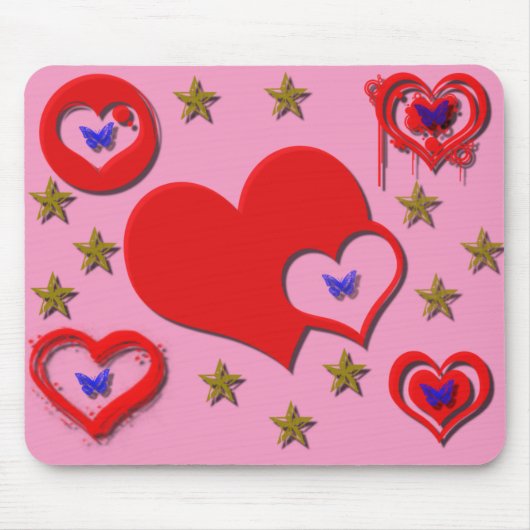 Harten, sterren, Butterfly Mousepad Muismat (Voorkant)