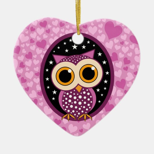 harten, sterren en uil keramisch ornament (Voorkant)