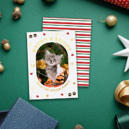 Harten Sterren Pootjes Meowy Helder Kat Kerst Goud Folie Feestdagenkaart