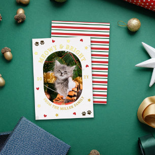 Harten Sterren Pootjes Meowy Helder Kat Kerst Goud Folie Feestdagenkaart