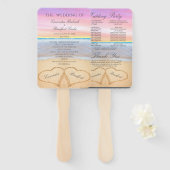 Harten Strandbruiloft ceremonieprogramma Roze Paa Handwaaier (Voorkant en achterkant)