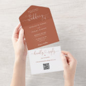 Harten Terracotta QR Code Trouwscript All In One Uitnodiging (Afscheurbaar)