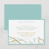 Harten Trouwreceptie Kaarten - Turquoise & Goud (Voorkant / Achterkant)