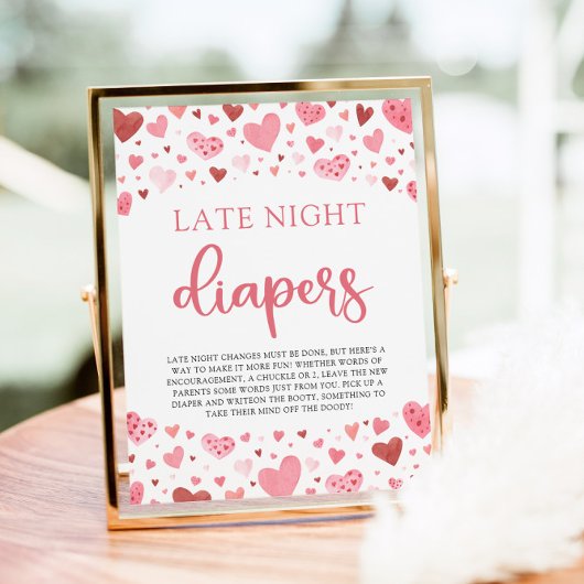 Harten Valentijn Late Night Luiers Baby shower Poster