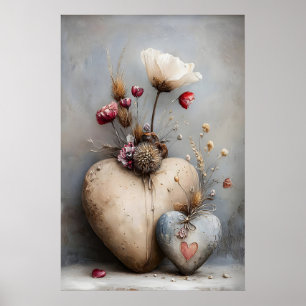 Harten Valentijnsdag print, Bloemen Romantische Bo Poster