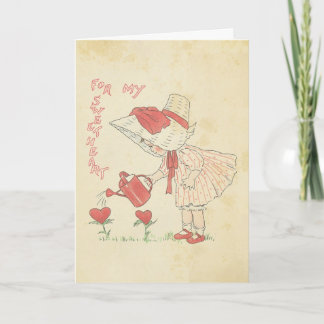 Harten van de Bloem van het Meisje van de vintage Feestdagen Kaart