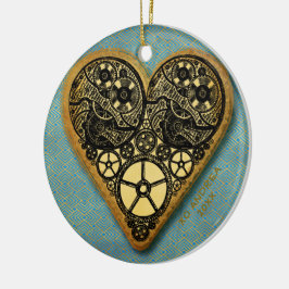 Harten van goudtandwielen  met steampunk keramisch ornament