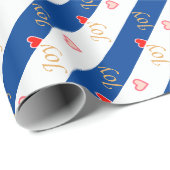 Harten van vreugde op koningsblauw & wit inpakpapi cadeaupapier (Rol Hoek)