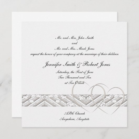 Harten Verstrengeld in witte zilveren bruiloft uit Kaart (Voorkant / Achterkant)