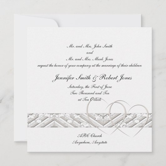 Harten Verstrengeld in witte zilveren bruiloft uit Kaart (Voorkant)