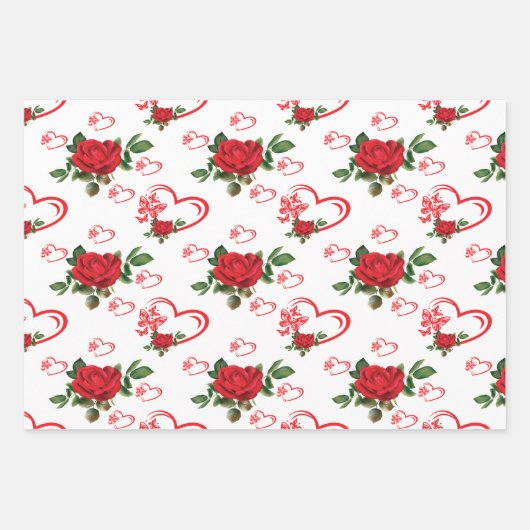 Harten Vlinders en bloemen Inpakpapier Vel (Voorkant)