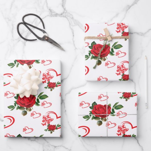 Harten Vlinders en bloemen Inpakpapier Vel (Voorkant)