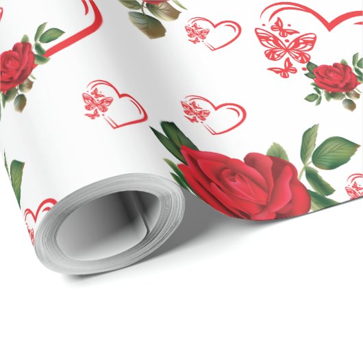 Harten Vlinders en bloemen Wrapping Paper Cadeaupapier (Rol Hoek)