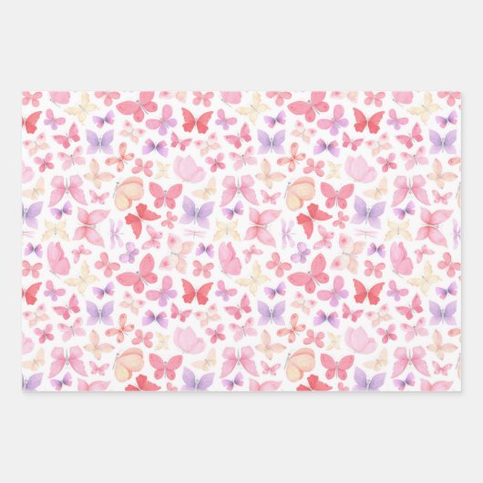 Harten Vlinders Roze Wit Grijs Inpakpapier Vel (Voorkant 3)