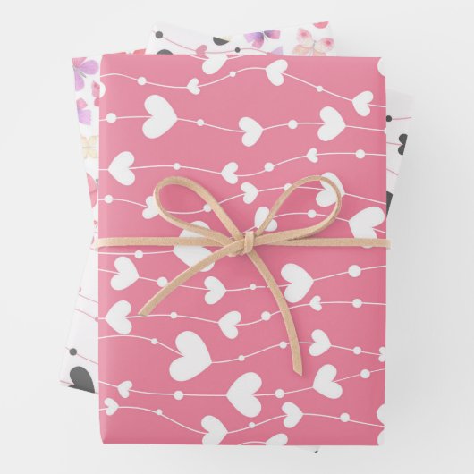 Harten Vlinders Roze Wit Grijs Inpakpapier Vel (In situ)