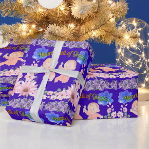 Harten vol gegiechel blauw cadeaupapier