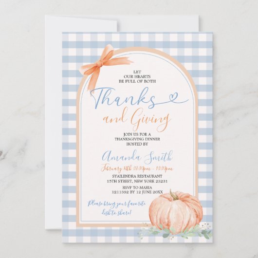 Harten vol met Bedankt geven Blue Gingham Diner Kaart (Voorkant)