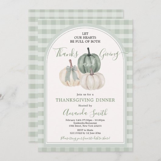 Harten vol met Bedankt geven salie groen diner Kaart (Voorkant / Achterkant)