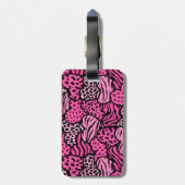 Harten voor roze en zwarte, girale dierlijke afdru bagagelabel (Achterkant verticaal)