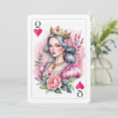 Harten Vrouw Speelkaart Roze Bruidsdouche Bedankkaart (Staand voorkant)