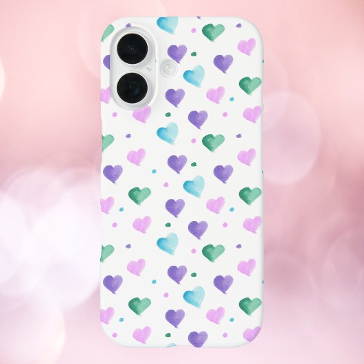 Harten Waterverf Patroon Groen Blauw Roze Paarse Case-Mate iPhone Case