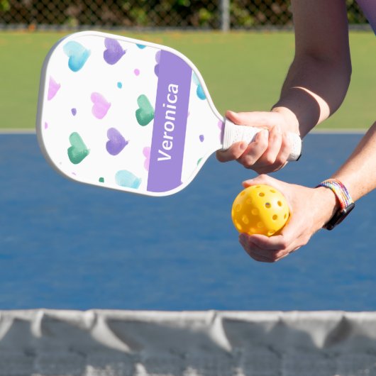 Harten Waterverf Patroon Personaliseren Paarse Pickleball Paddle (Insitu)