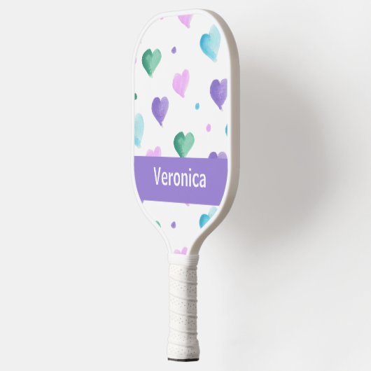 Harten Waterverf Patroon Personaliseren Paarse Pickleball Paddle (Links)