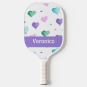 Harten Waterverf Patroon Personaliseren Paarse Pickleball Paddle (Voorkant)