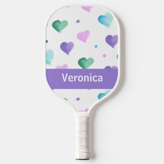 Harten Waterverf Patroon Personaliseren Paarse Pickleball Paddle (Voorkant)
