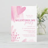 Harten Waterverf Roze Valentijnsdag Party Kaart (Staand voorkant)