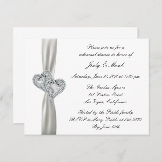 Harten Wit Huwelijk repetitie diner uitnodiging (Voorkant / Achterkant)