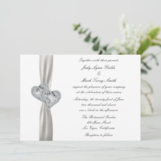 Harten Wit Huwelijksuitnodiging Kaart (Staand voorkant)